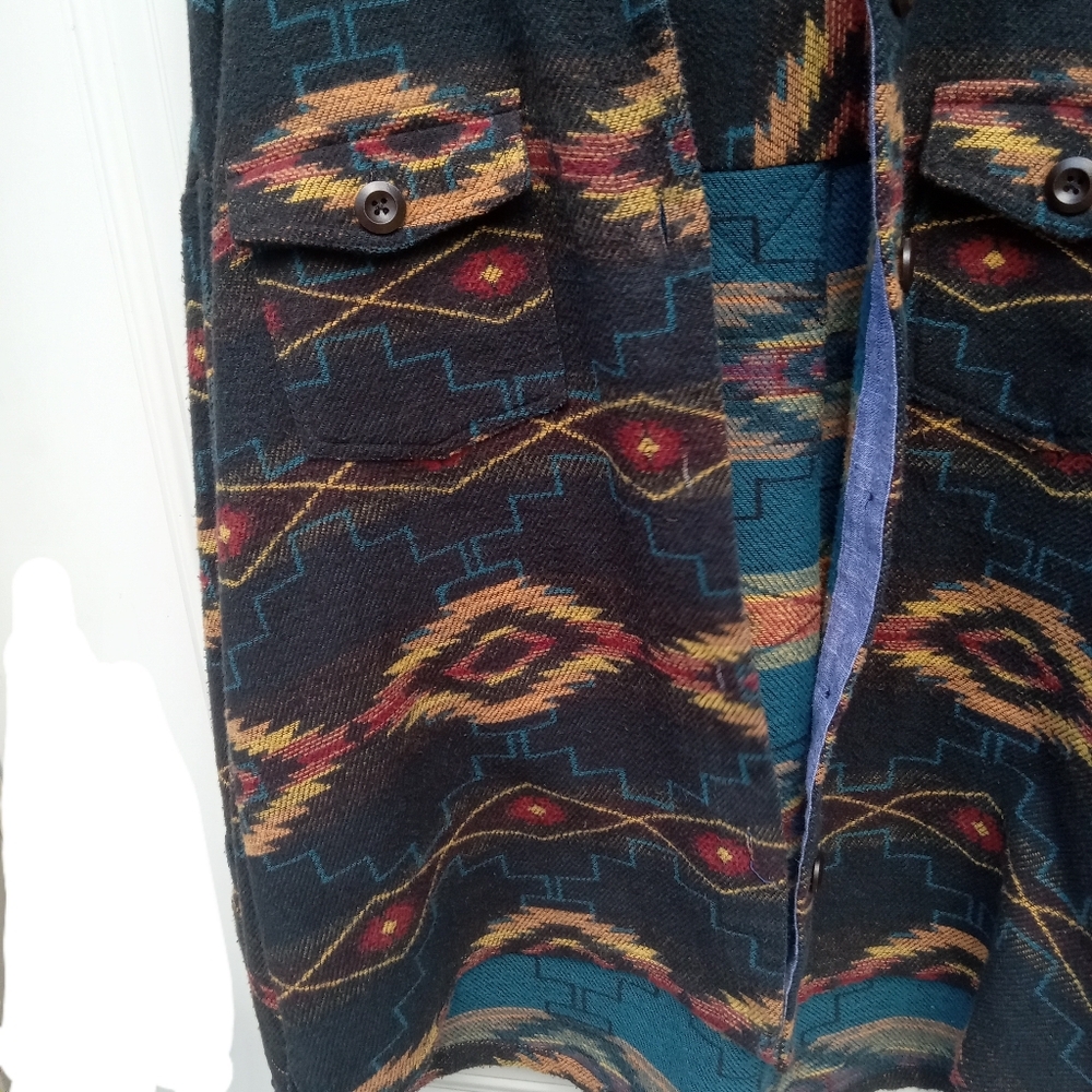 Rock & Roll Denim Colorful Aztec Patterned Button-Up Shirt Thick Cotton Large - Picture 6 of 9